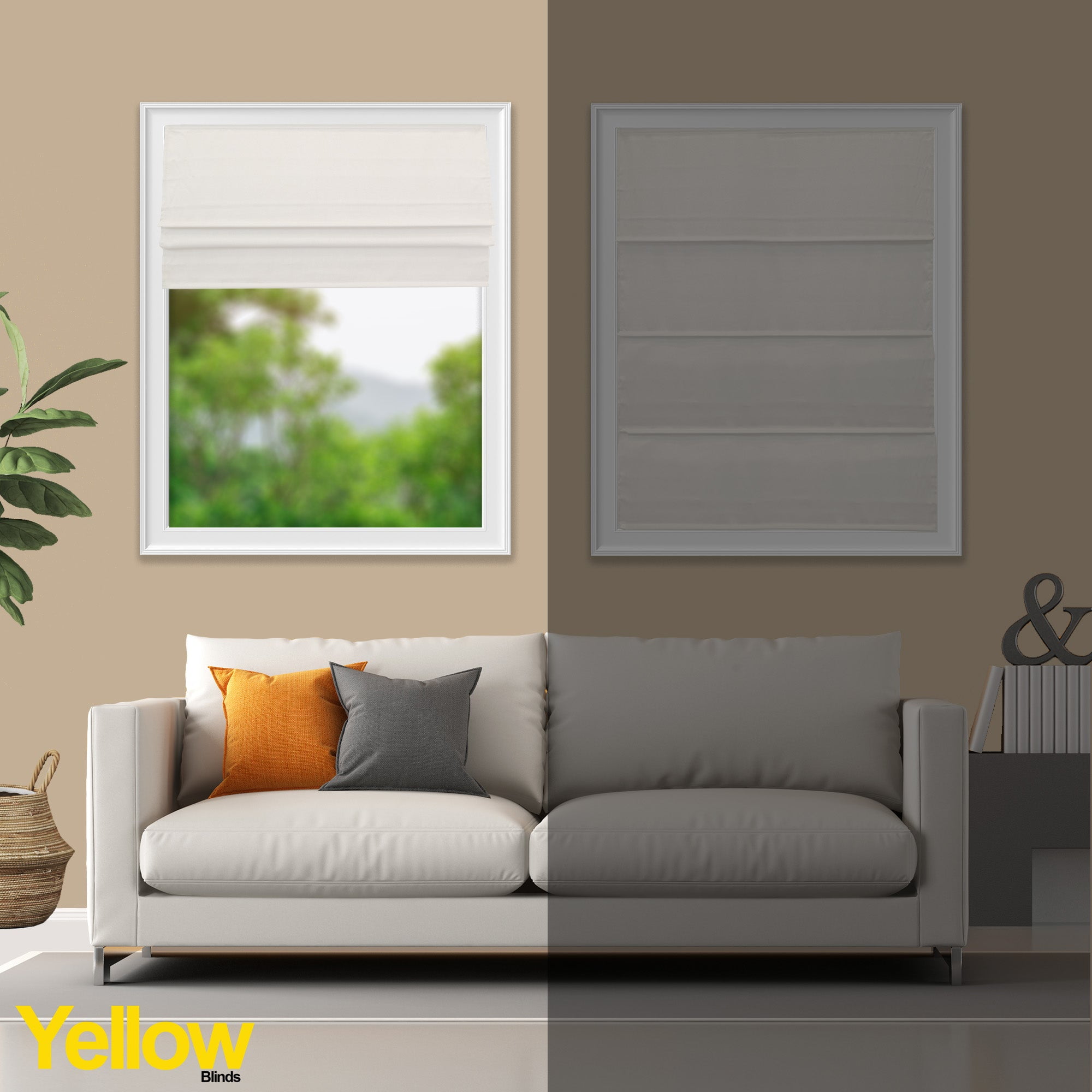 Yellow Blinds Cordless Light Filtering Roman Shade, Riverside Ultra White - 35"W X 72"H