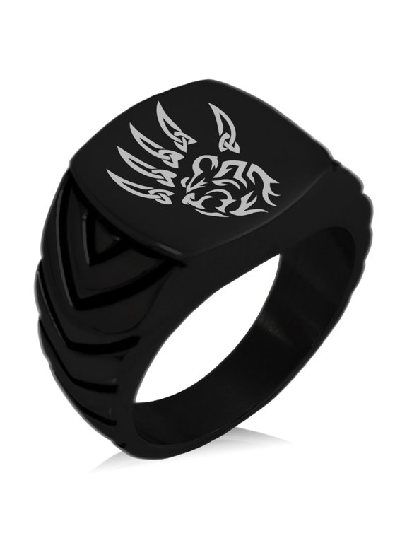 Stainless Steel Ferocious Bear Claw Chevron Pattern Biker Style Polished Ring