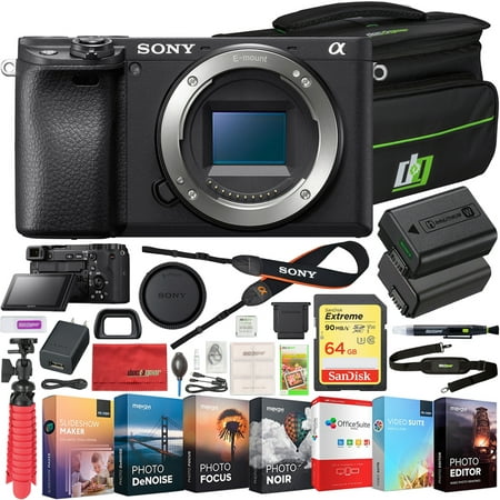 Sony a6400 4K Mirrorless Camera ILCE-6400/B (Black) Body Only with 64GB Memory Deco Gear Travel Case Filter Kit & Extra Battery Power Editing Bundle
