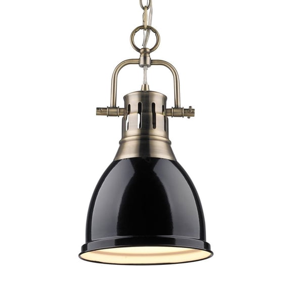 Golden Lighting-Duncan - One Light Small Pendant with Chain Black