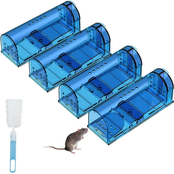 Humane Mouse Traps, Catch& Release, Reusable Rat Traps, Easy to Set and Safe for Family and Pets, No Kill for Small Rodent/Voles/Hamsters/Moles, Catcher That Works for Indoor/Outdoor, 4 Pack