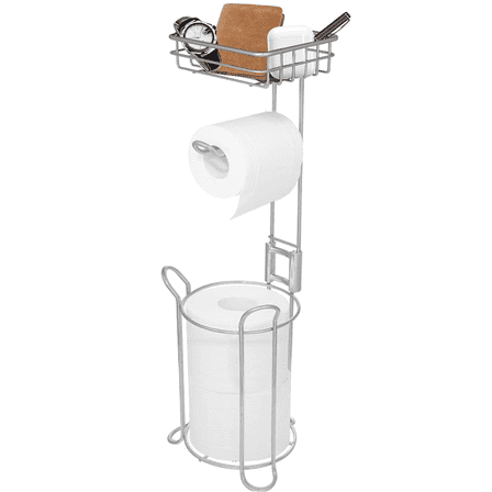 Toilet Paper Holder Stand with Raised Feet Metal Bathroom Accessories-Free Standing Tissue Paper Dispenser with Storage Top Shelf Bathroom Organizer