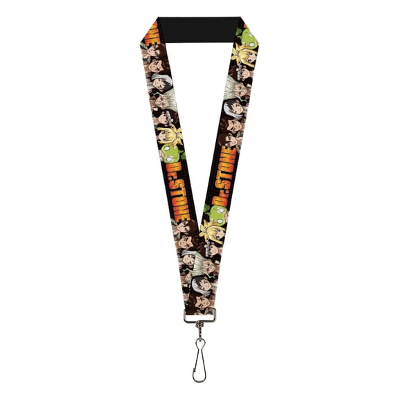 Dr. Stone Lanyard, Dr Stone Title Logo and Character Group Black, Elastic