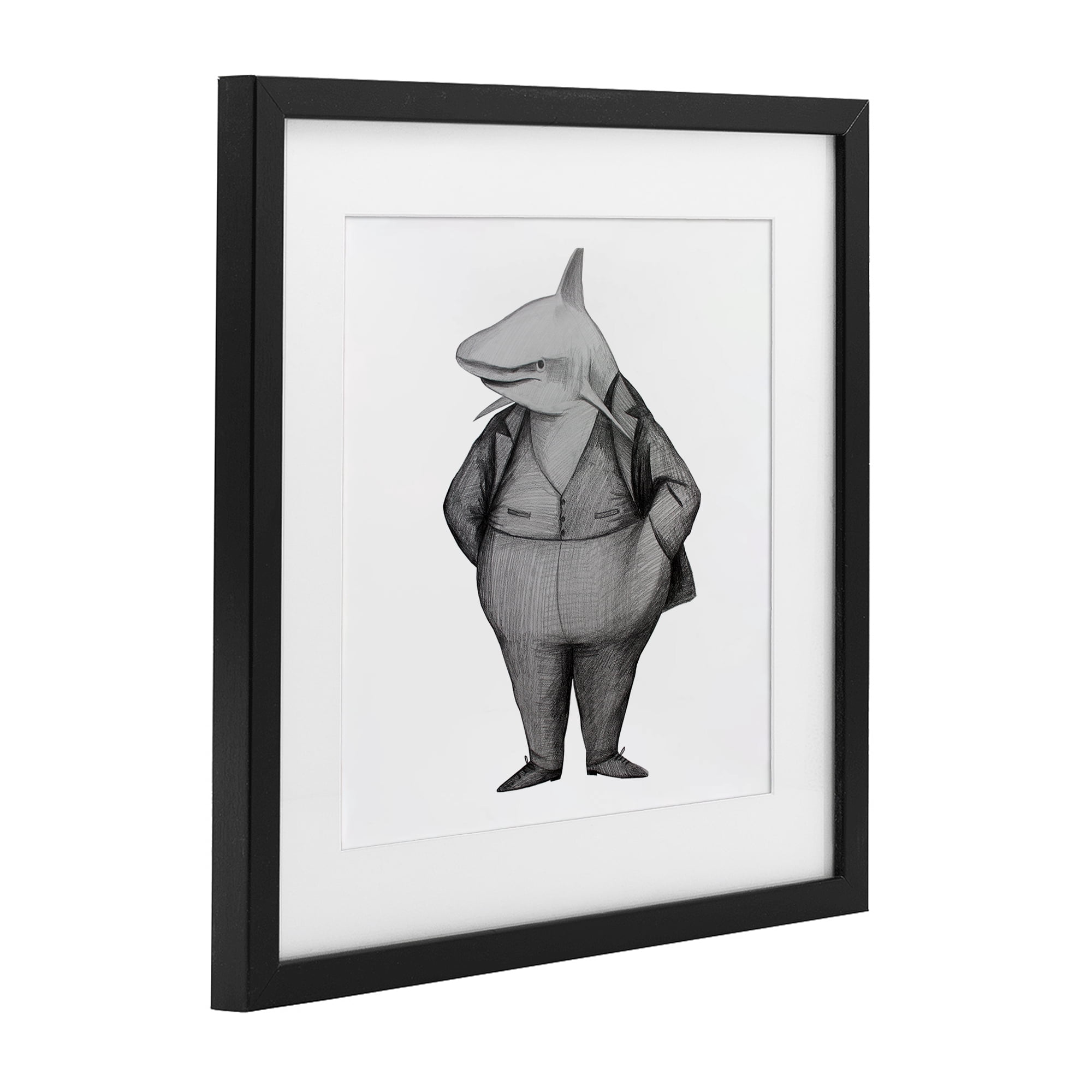 Stupell Industries Shark In Suit Drawing Black Framed Print Under Glass, design by Violeta Vollmer