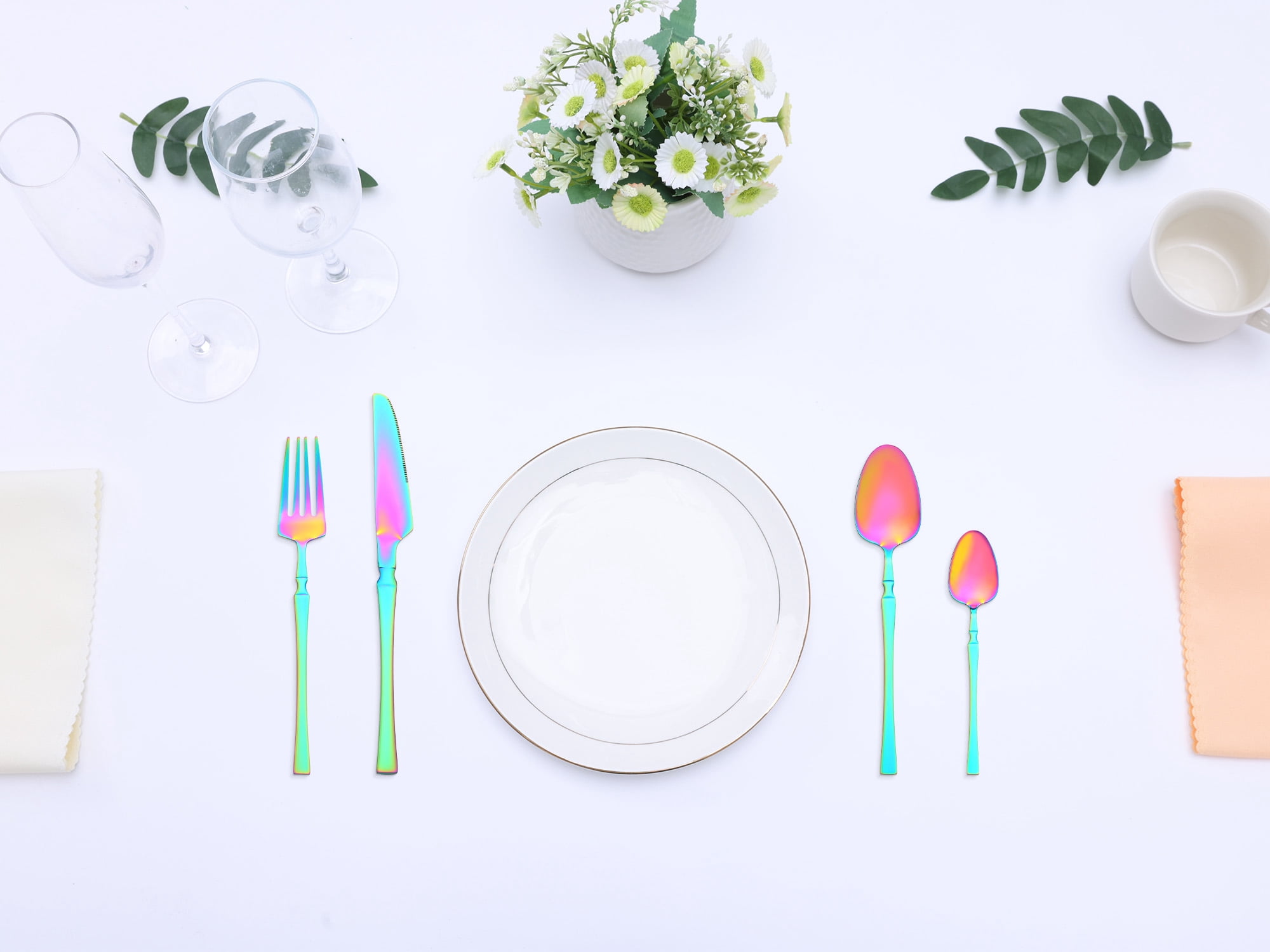 Unique Bargains 16 Pieces Stainless Steel Flatware Set for 4 Colorful