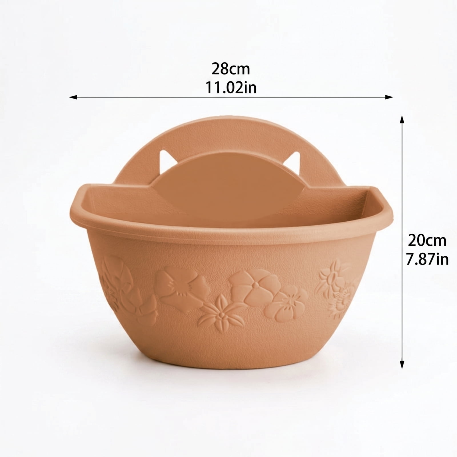 Planter Pot, Embossed Floral Light Brown Small, 1 Piece, for Railings and Wall Vertical Gardening Vegetables Flowers
