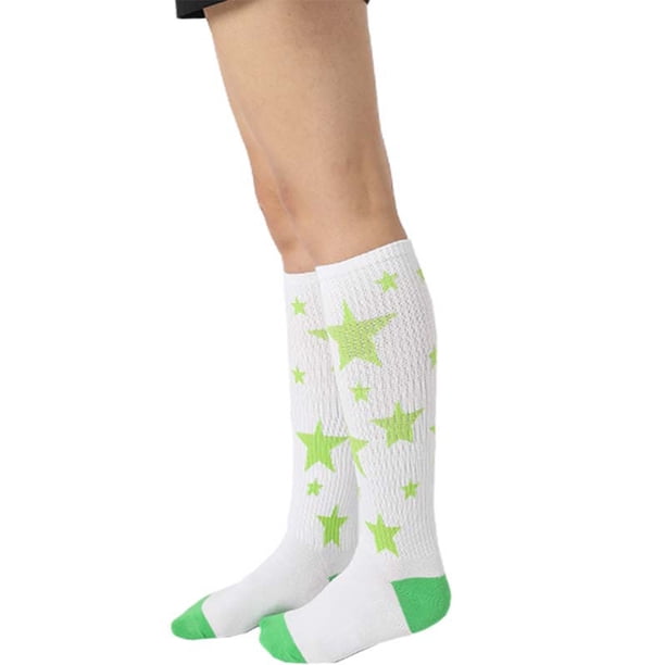 Qarigey 1 par de calcetines a rayas hasta la rodilla con arcoíris, medias elásticas, estrella de cinco puntas Type3 NO3 Qarigey AP008902-11