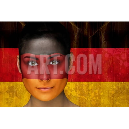 Composite Image of Beautiful Football Fan in Face Paint against Germany Flag in Grunge Effect Print Wall Art By Wavebreak Media