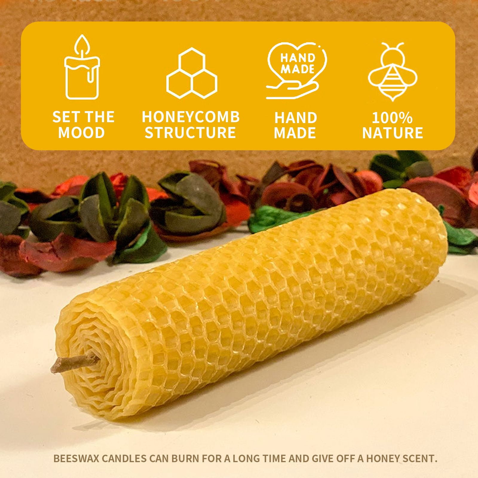 Alvantor Beeswax Candles for DIY Candle Making Kit Honeycomb Sheets Pure Wax Roll, 10pcs