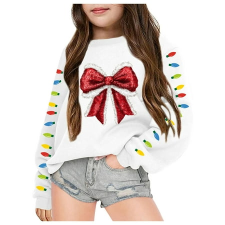 

Children Girls Christmas Bow Xmas Fall Plus Size Hoodie Pullovers Fashion Sweatshirts Holiday Logo Print Clothing Tops Hop Oversized Sweatshirts Kids Sweaters Zip up Hoodie Kids Comfy Hoodie Blanket
