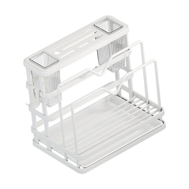 Escurridor de platos, estante de almacenamiento de platos con escurridor para platos, tazones, coladores de platos de 2 niveles, estante de drenaje