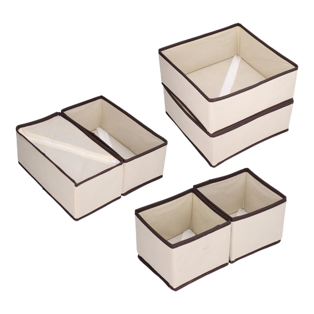 Juego de 6 piezas para sujetadores, bragas y calcetines: cajas de almacenamiento tipo cajón en tela a cuadros beige Organizador de ropa interior
