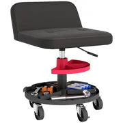 Rolling Creeper Garage Stool, 300 lb Capacity Mechanic Stool with 360° Wheels, Tool Tray & Adjustable Height – Red