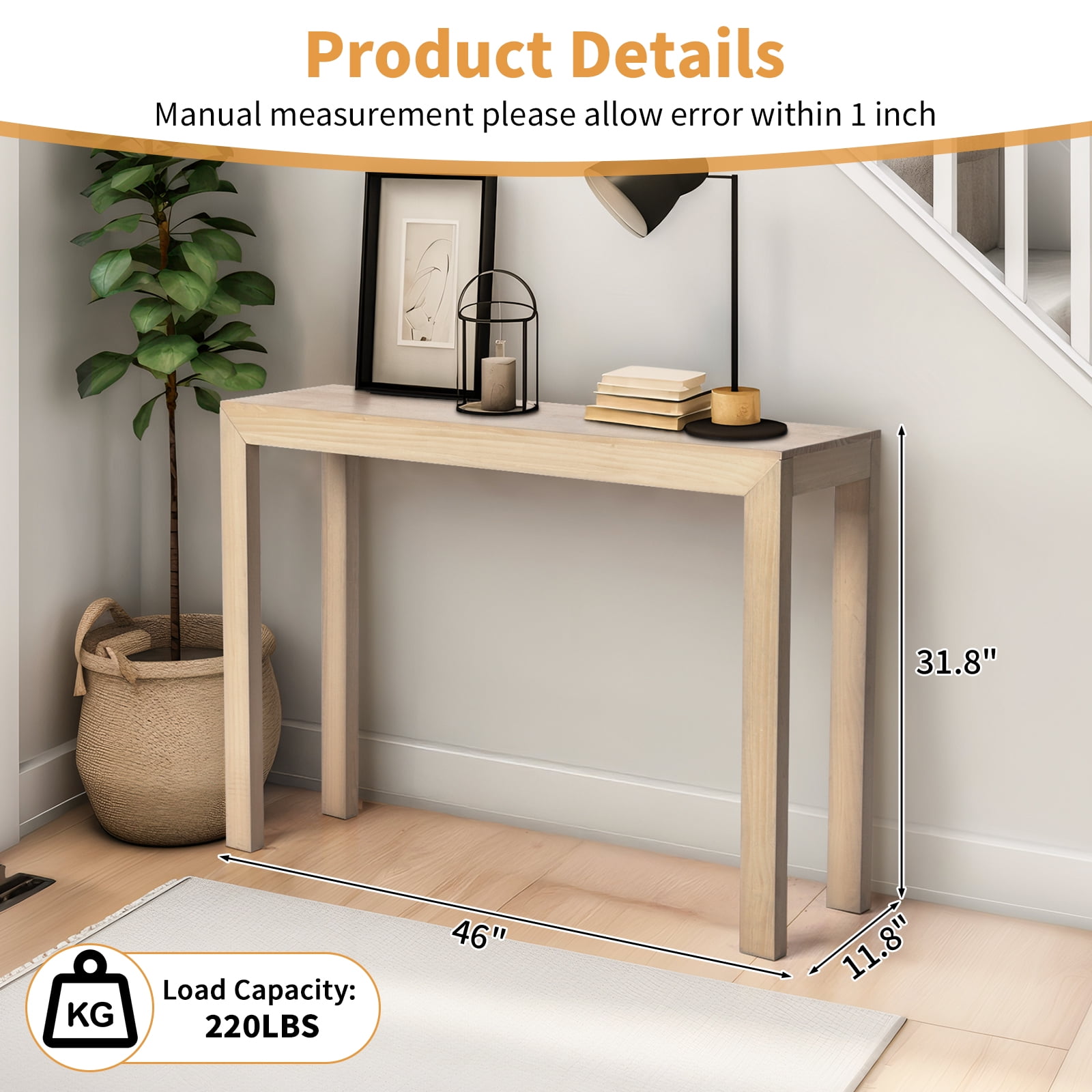 Zimtown Modern Console Table for Entryway, 46" Long Simplistic Sofa Table Narrow Hallway Foyer Table for Living Room, Pearl Wood