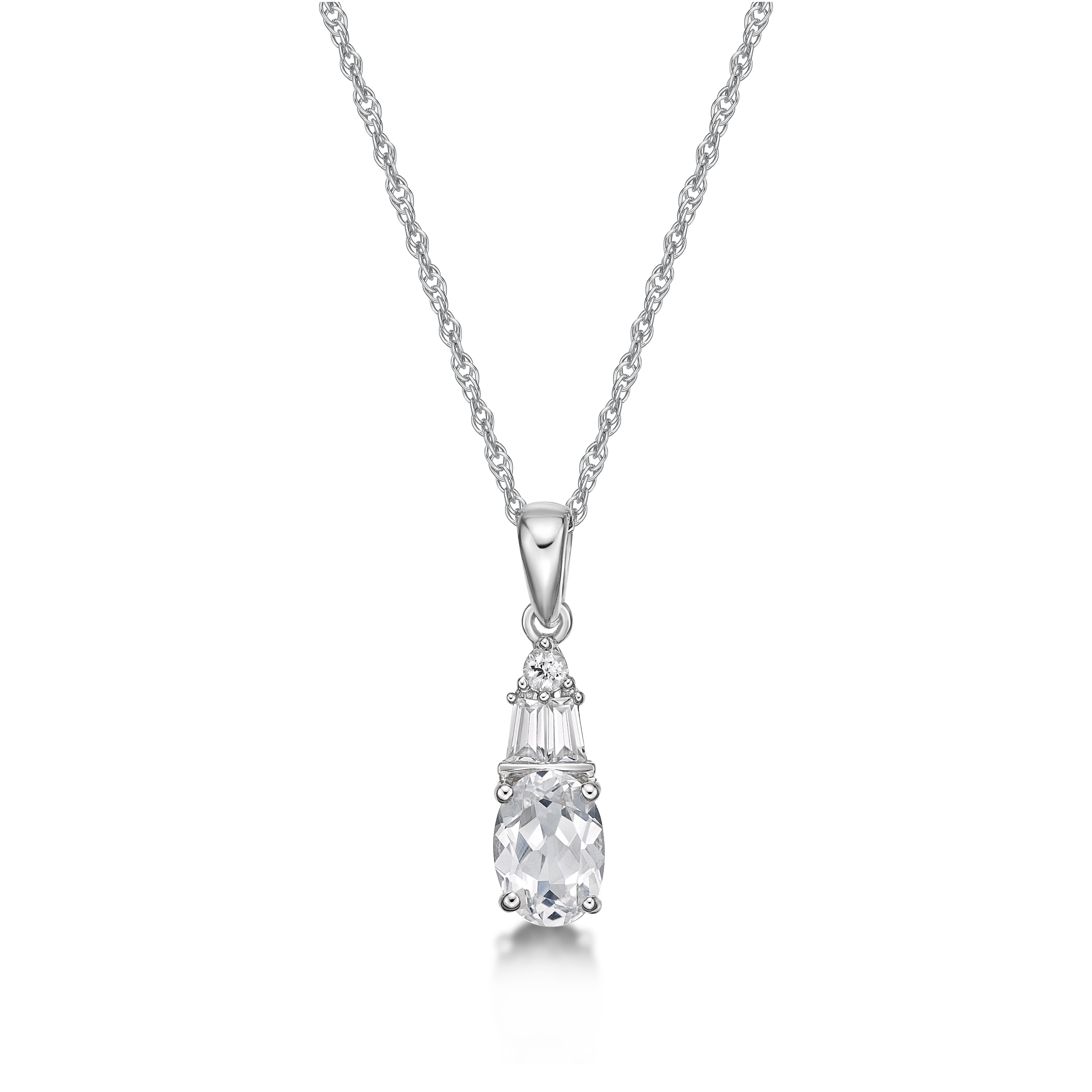Jay Heart Designs 925 Sterling Silver Created White Sapphire Pendant with 18" Chain
