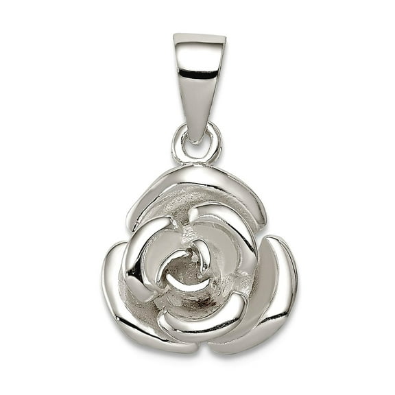 925 Sterling Silver Solid Polished Rose Pendant Necklace 15x12mm Wide Pendant for Women - 1.9 Grams