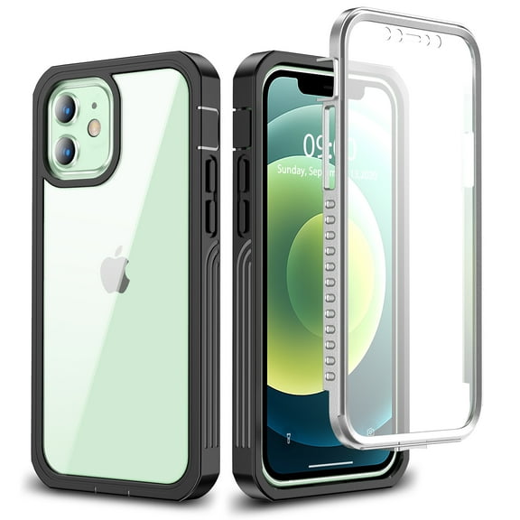 Dteck Case for iPhone 12 / 12 Pro with Built-in Screen Protector, Hybrid Rugged Shockproof Case Anti-Scratched Clear Back Protective Case for iPhone 12 / iPhone 12 Pro 6.1-inch