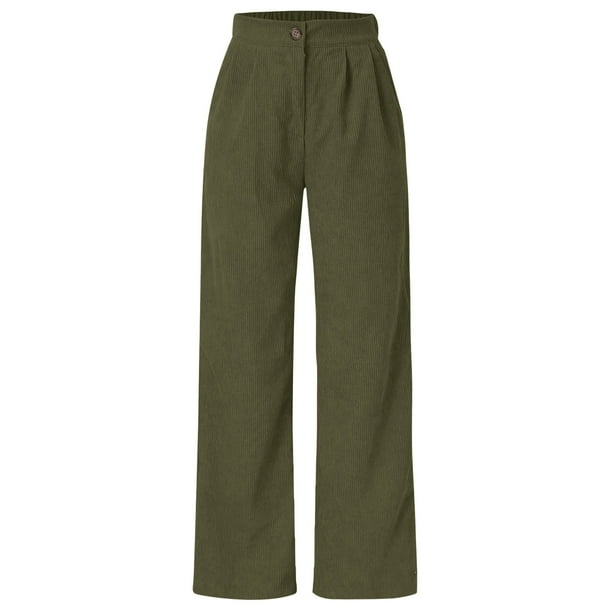 Pantalones anchos de pana de cintura alta para mujer - Pantalones rectos holgados con bolsillos - Tallas grandes S-3XL para actividades diarias/al aire libre