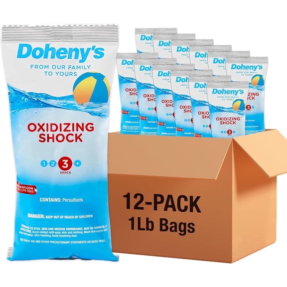 Doheny’s Non-Chlorine Pool Shock for Swimming Pools, Fast-Dissolving Oxidizing Treatment, Removes Chloramines, Swim Ready in 15 Minutes, 12 x 1-lb Bags (12 lb Total)