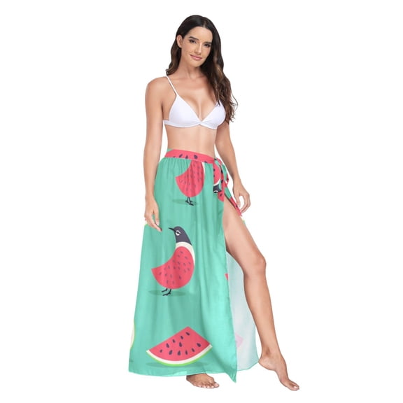 Women's Beach Swimsuit Cover Ups Bathing Suit Coverups Bikini Wrap Dress for Swimwear Watermelon with Bird