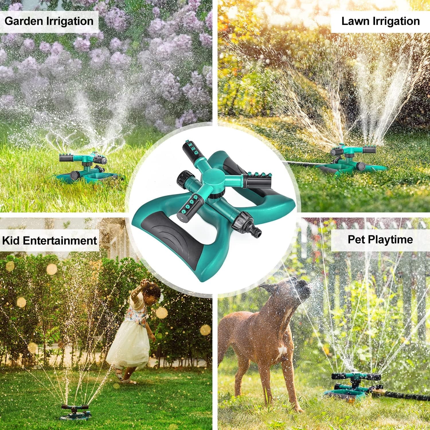 Teblint Garden Sprinklers, Water Sprinkler Automatic 360 Degree Rotating Irrigation System for Lawn Yard and Large Coverage Area Oscillating Hose (Green)