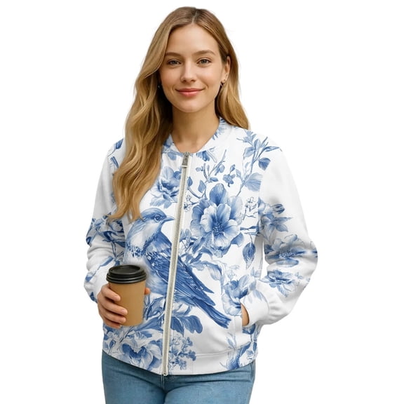 DISNIMO Birds Floral Printed Sweatshirts for Women Long Sleeve Jackets V Neck Outerwear Jacket Fall Winter Clothes, S