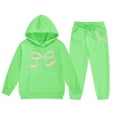 thumbnail image 4 of GDREDA Girls Outfit Set Children's Hoodie Set With Bow Print Green,4-5Years, 4 of 4