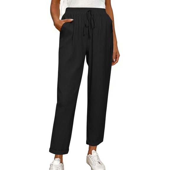 YuXingFu Womens Cotton Pants Petite Bootcut Yoga Smocked Waist - Distressed Work Black S