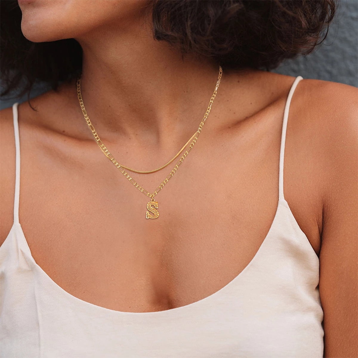 FOCALOOK Initial X Necklaces for Women Men Gold Plated Figaro Chain 16 Inches Capital Letter Pendant Jewelry Gift for Grandmother Birthday Valentines Day Christmas