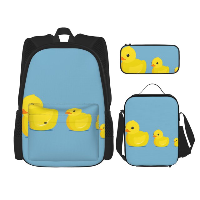 Fotbe Cute Ducky Set Escolar 3 en 1 para Niños - Mochila Duradera con Lonchera Aislante y Estuche para Lápices - Mochila Escolar para Niños y Niñas