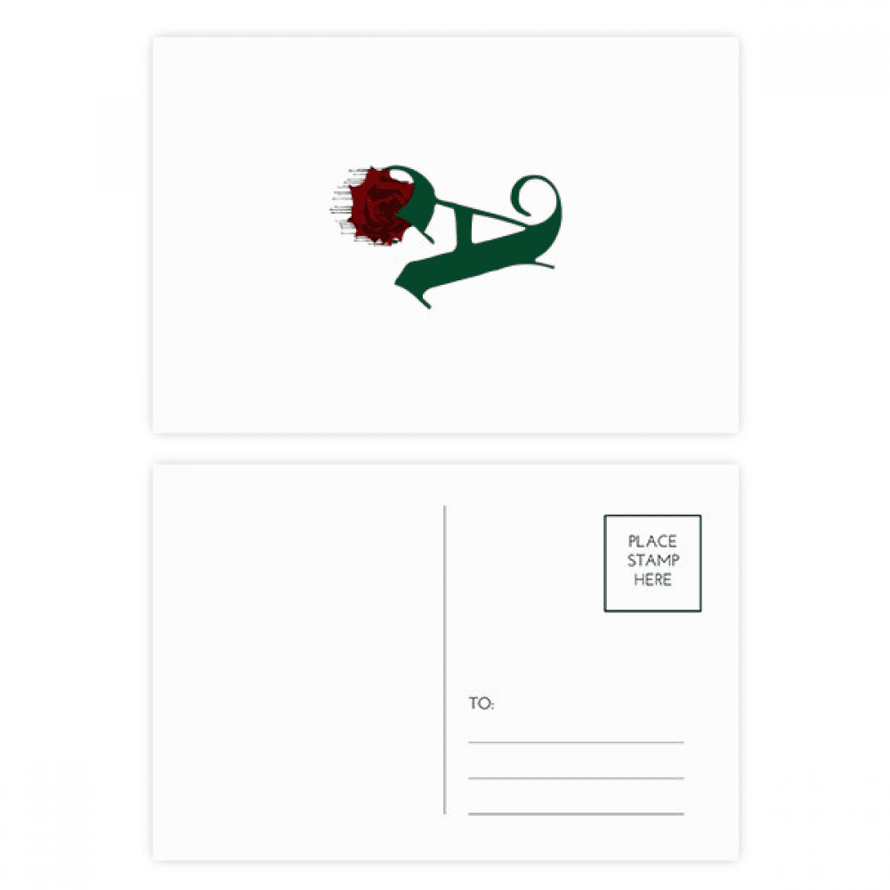 flowers letters green postcard set birthday mailing thanks greeting card