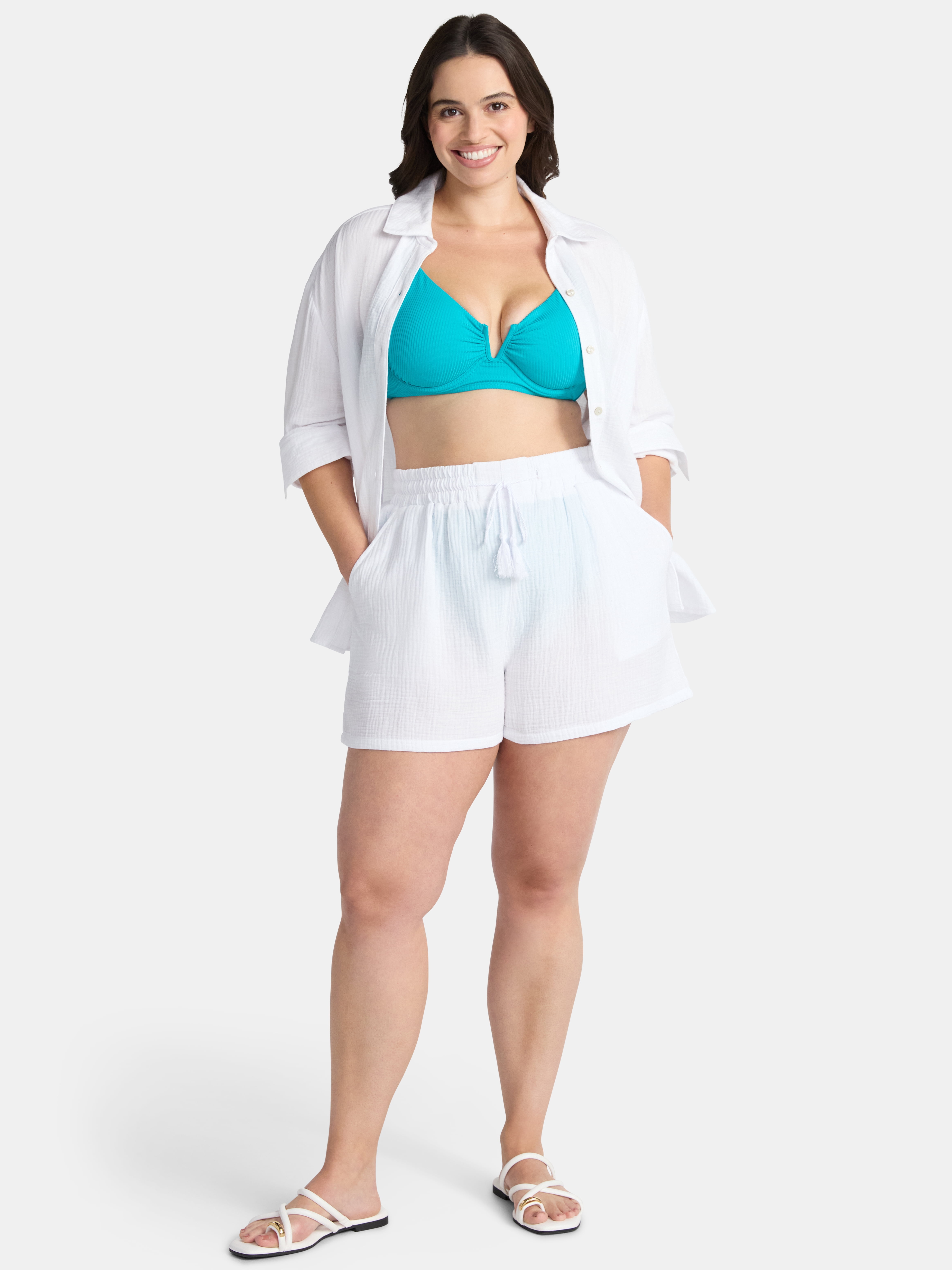 Time and Tru Women's Textured Cotton Coverup Shorts, Sizes XS-3X