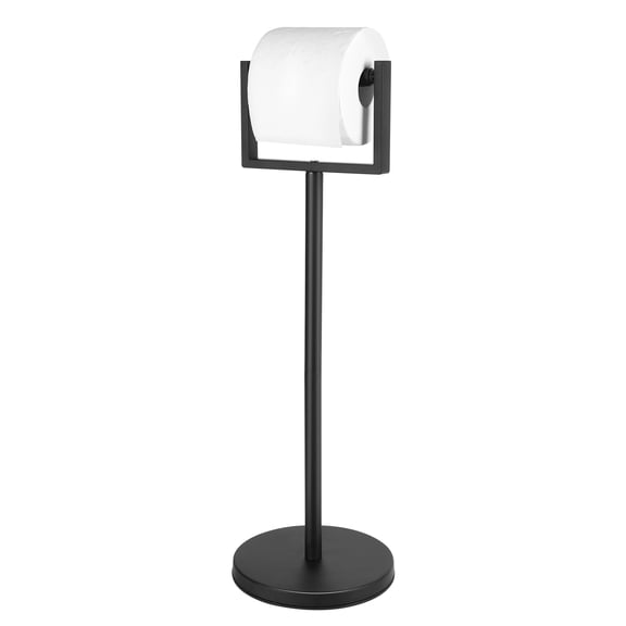 Yucurem Toilet Paper Holder Stand, Freestanding Toilet Paper Holder,Weighted Base Floor Tissue Roll Shelf for Bathroom, Matte Black
