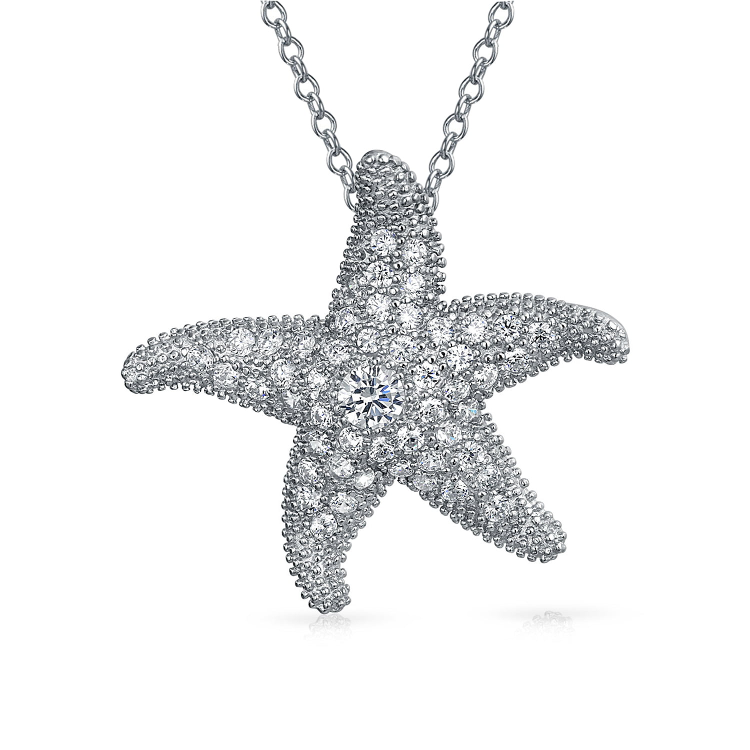 Fresh SilverTone Crystal Starfish Medallion Necklace 