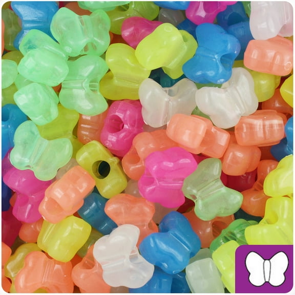 BeadTin Glow Multi 13mm Butterfly Pony Beads (250pcs)
