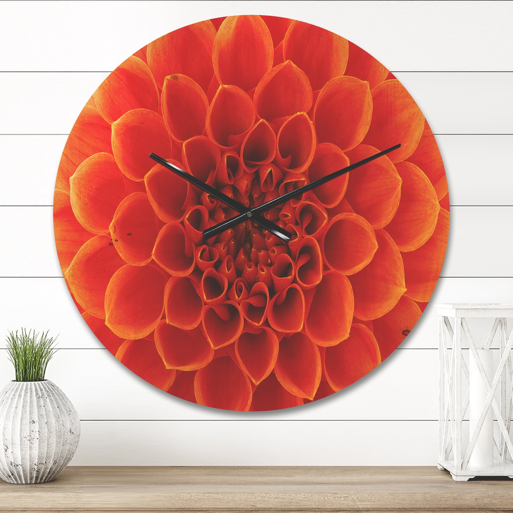 Designart 'Close Up Orange Flower Petals I' Modern Wood Wall Clock