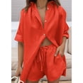 thumbnail image 3 of Women 2 Piece Outfit Summer Short Sleeve Top and Shorts Sweatsuit Set Orange Red S, 3 of 7