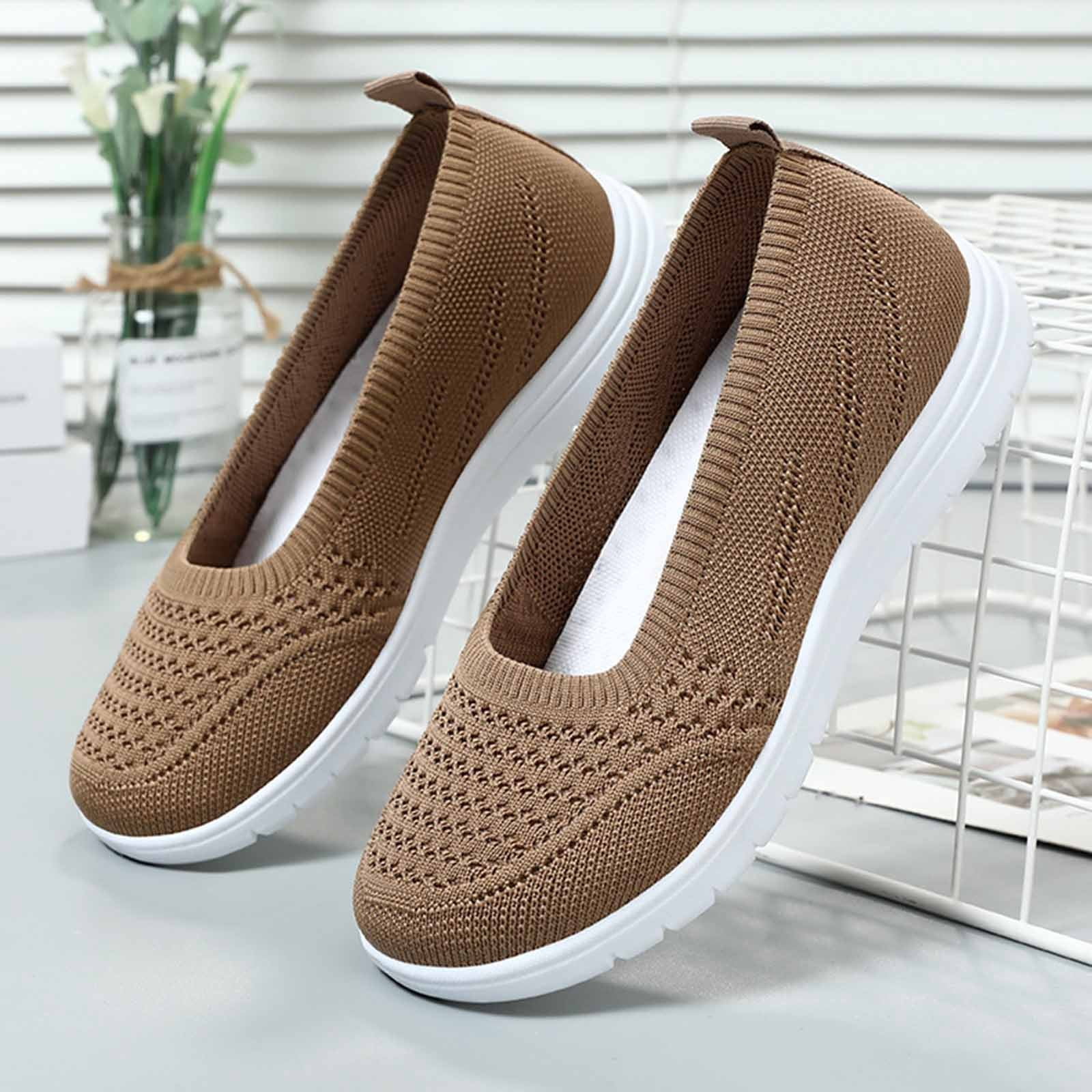 Women's Walking Tennis Shoes - Lightweight Athletic Casual Gym Slip on Sneakers(Z02-Yellow,40)