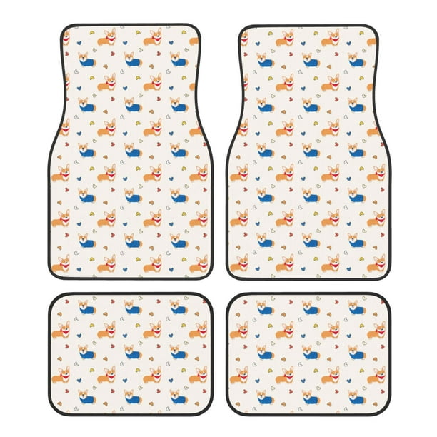Balery Corgi Dog And Heart Juego de 4 Alfombrillas para Auto, Revestimientos de Caucho Resistente, Diseño Antideslizante