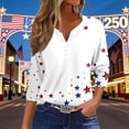 thumbnail image 2 of Womens Plus Size 3/4 Sleeve T Shirts Stars and Stripes 250th Anniversary USA Print Split Neck Oversized Tunic Summer Casual Soft Tee Tops White L, 2 of 5