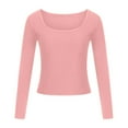 thumbnail image 4 of JUNWELL Women‘s Basic Square Neck Long Sleeve Solid Slim Fitted Ribbed T-Shirt Top Soft Comfy Tunic Tees Tops, 4 of 7