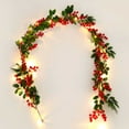 thumbnail image 3 of Christmas Pine Cone and Red Berry Garland Decorations Faux Holiday Winter Artificial Green for Kitchen Indoors Outdoors Staircase Railing Banister Door Fireplace Mantel Wreath Decor, 3 of 5
