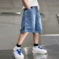 thumbnail image 5 of UACY Y2K Style Denim Jorts for Teen Boys, Baggy Loose Fit Jean Shorts with Elastic Waist Retro Pull On Casual (Blue, 13-14 Years), 5 of 8