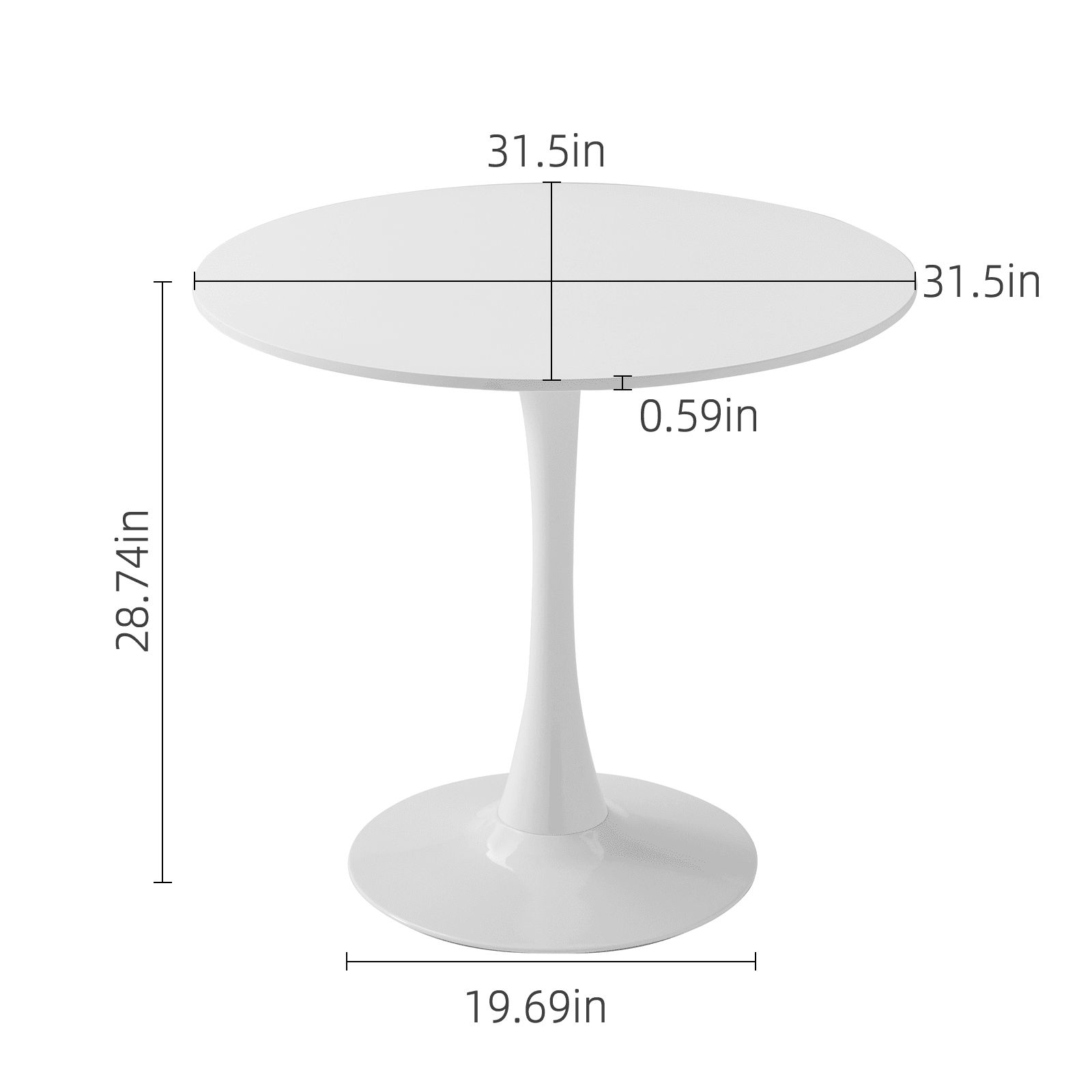 Round Dining Table 31.5 Inch with Tulip Pedestal Base, Modern Bistro Table and Kitchen Table for Small Spaces, White