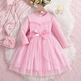 thumbnail image 2 of Vestido de Manga Larga para Niñas con Nudo de Arco Y Cinturón, de Moda de Color Sólido de Malla de Manga Larga para Niños 3-10 Años, 2 of 8
