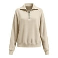 thumbnail image 2 of Quarter Zip Sweater Women, Yigetop Women Tops Quarter Zip Fall Winter Tunics V Neck Collared Outfits Loose Fit Casual Oversized Pullover 1/4 Zip Pullover Women, Beige L, 2 of 6