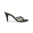 thumbnail image 3 of BLISSFUL STEP Women's Triple Strap Rhinestone Mules Open Toe Stiletto Heel Slide Sandals Dark Green 7, 3 of 7