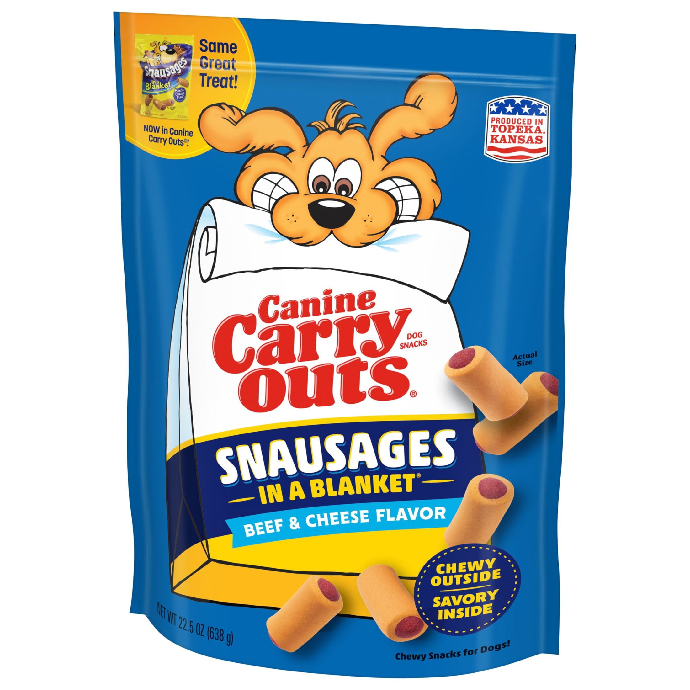 (2 pack) Canine Carry Outs Snausages in a Blanket Chewy Dog Treats, Beef & Cheese Flavor, 22.5 ozs