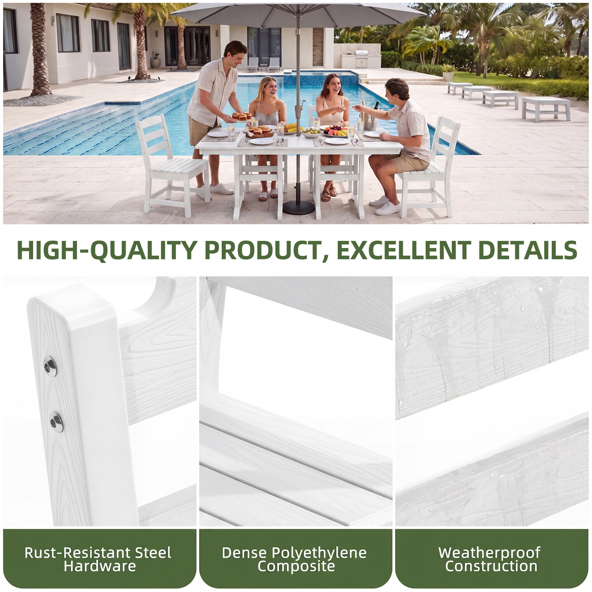 Uforic 4 Pack Outdoor Dining Chairs, Heavy Duty HIPS Weather Resistant Patio Chairs, Wood Grain Texture Garden Backyard Poolside Chair, 330 LBS Weight Capacity, White