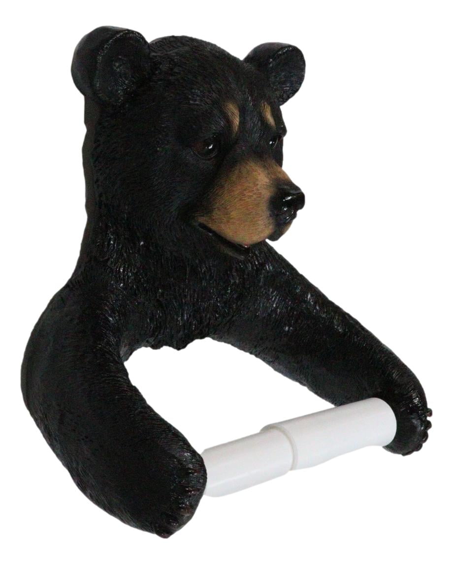 Whimsical Hand Painted Black Bear Standing Wooden Toilet Paper